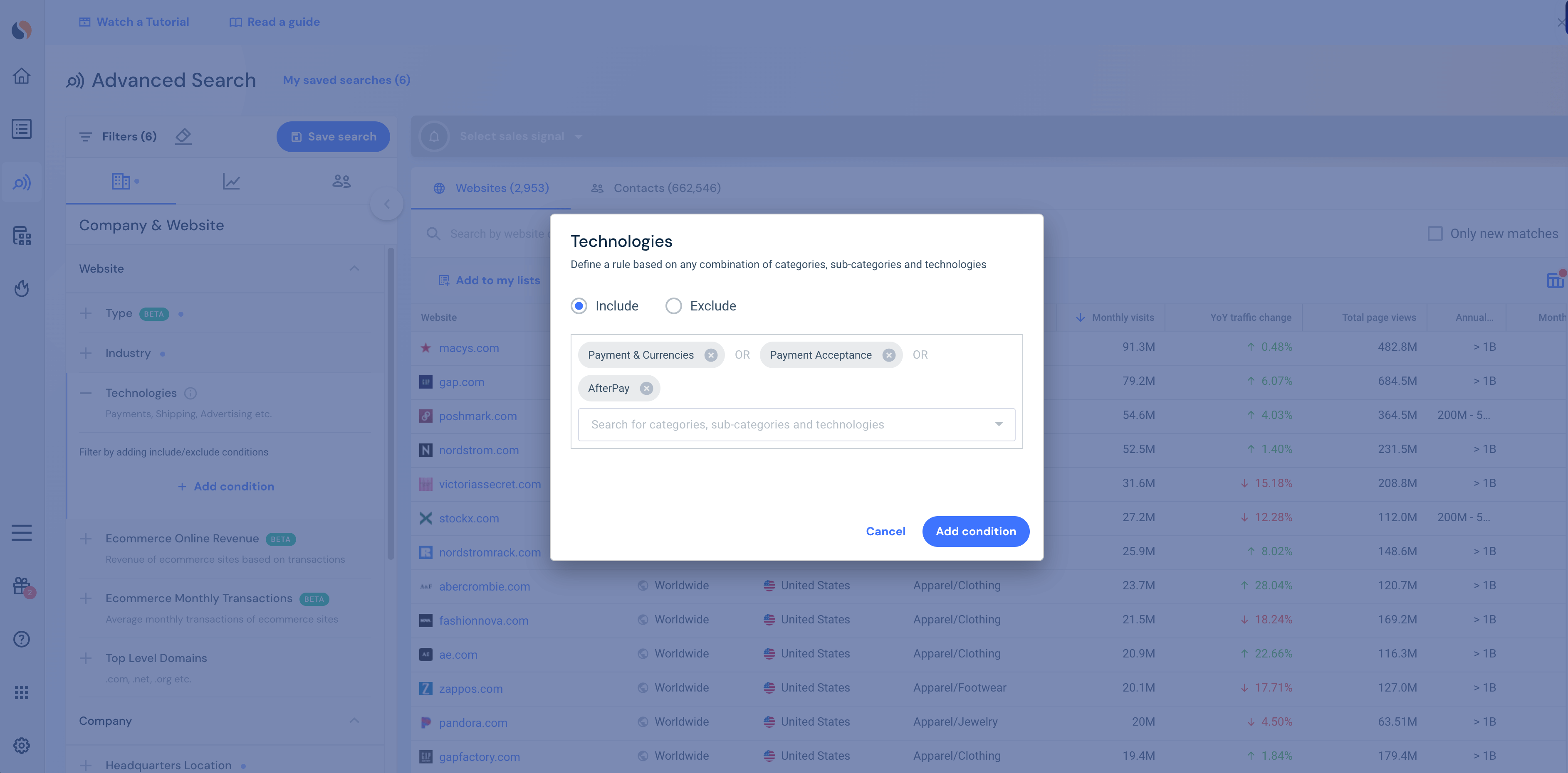 Similarweb technographic data