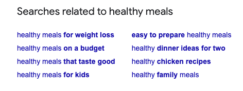 Related search for healthy meals