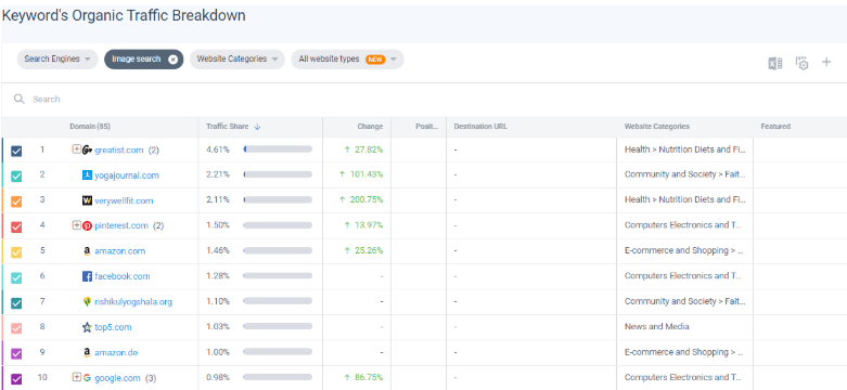 keywords organic traffic breakdown