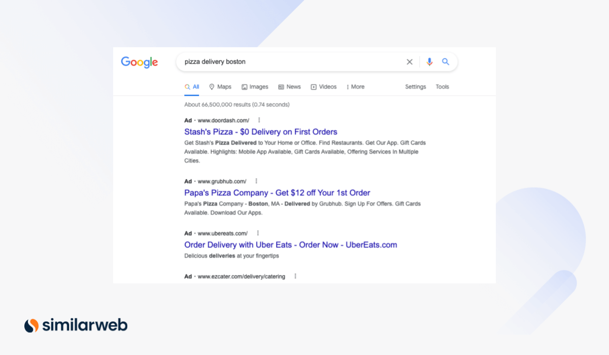 Поиск в Google «пицца Бостон»