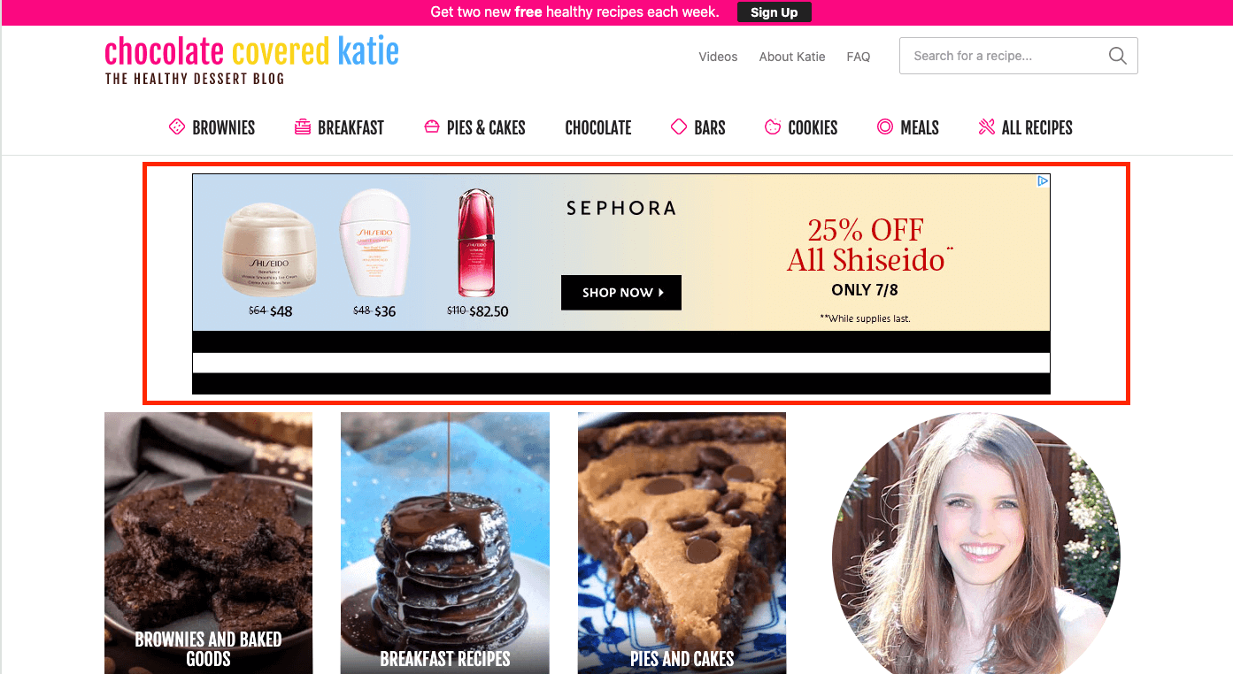 Display ad example on a baking website for Sephora.com.