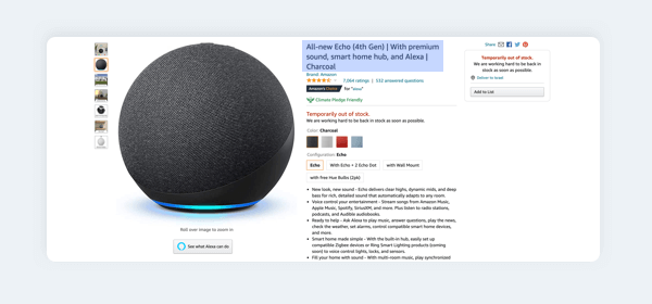 Séparateur dans le titre d'une fiche produit Amazon pour Amazon Echo