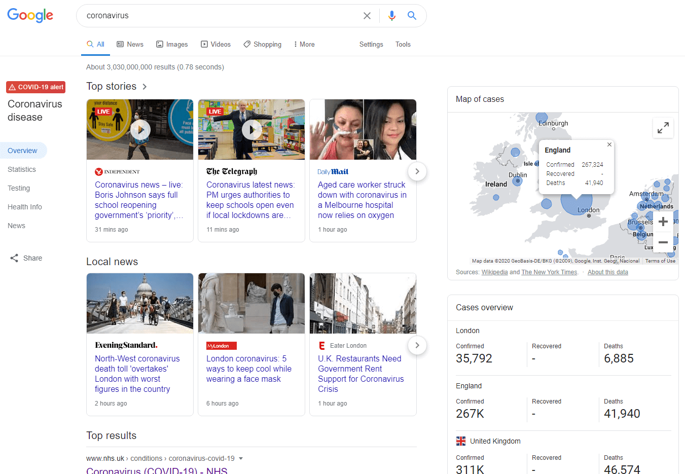 coronavirus overview on google