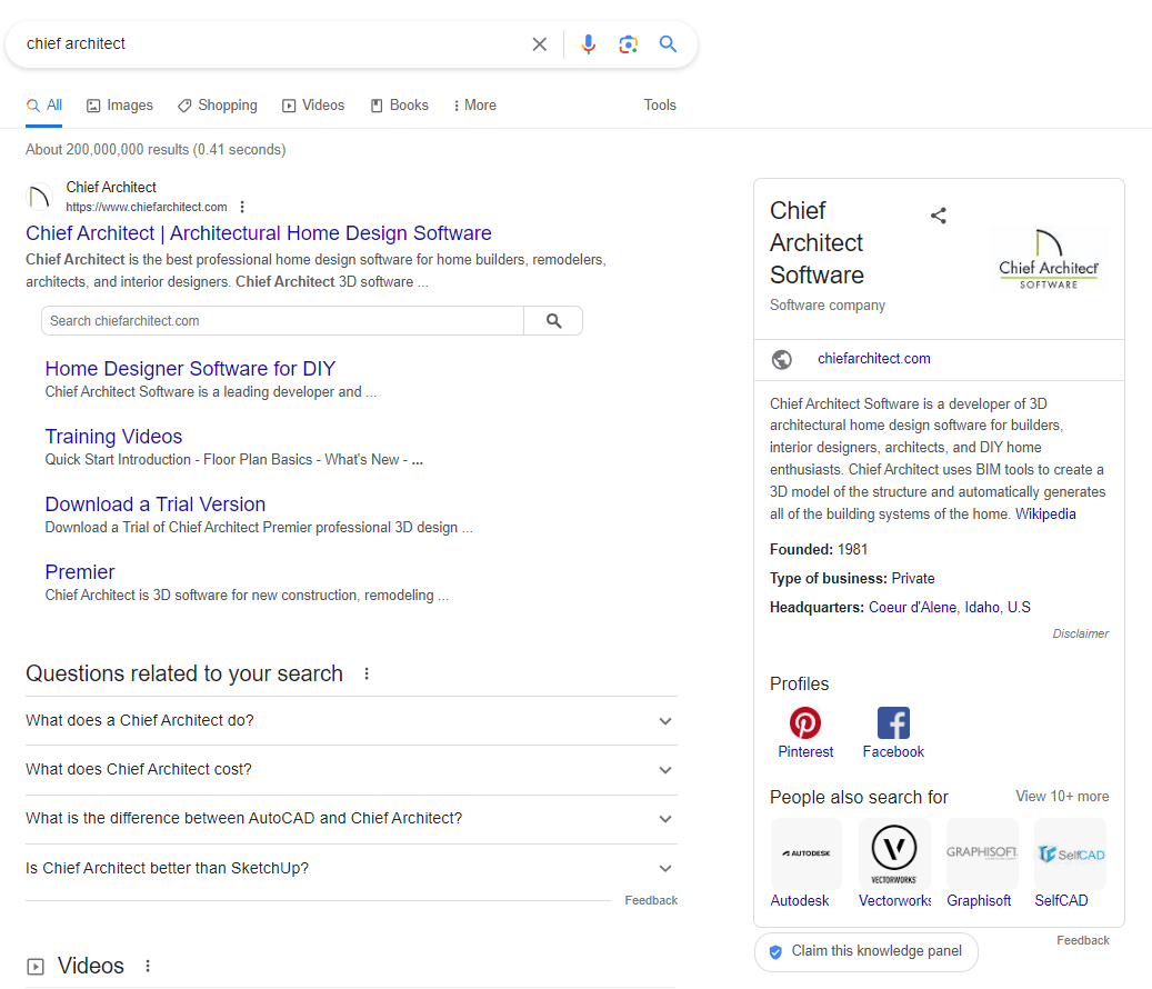 「チーフアーキテクト」というクエリの結果を表示する Google SERP