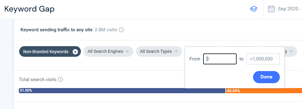 Similarweb 検索ボリューム フィルター