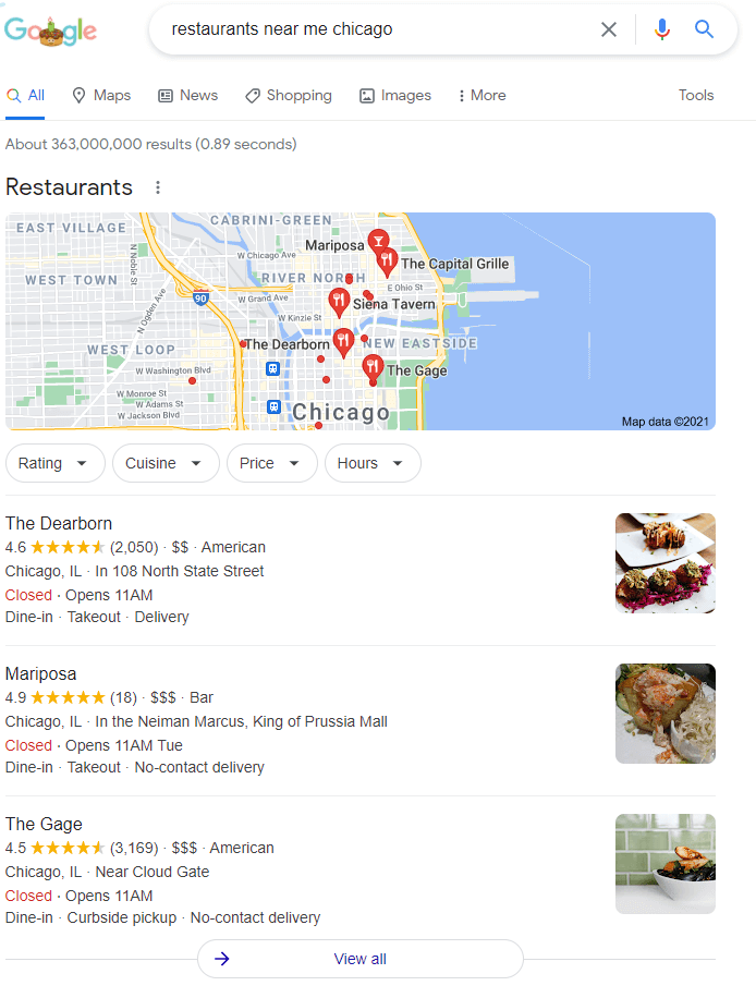 Google my business Restaurants near me - Chicago