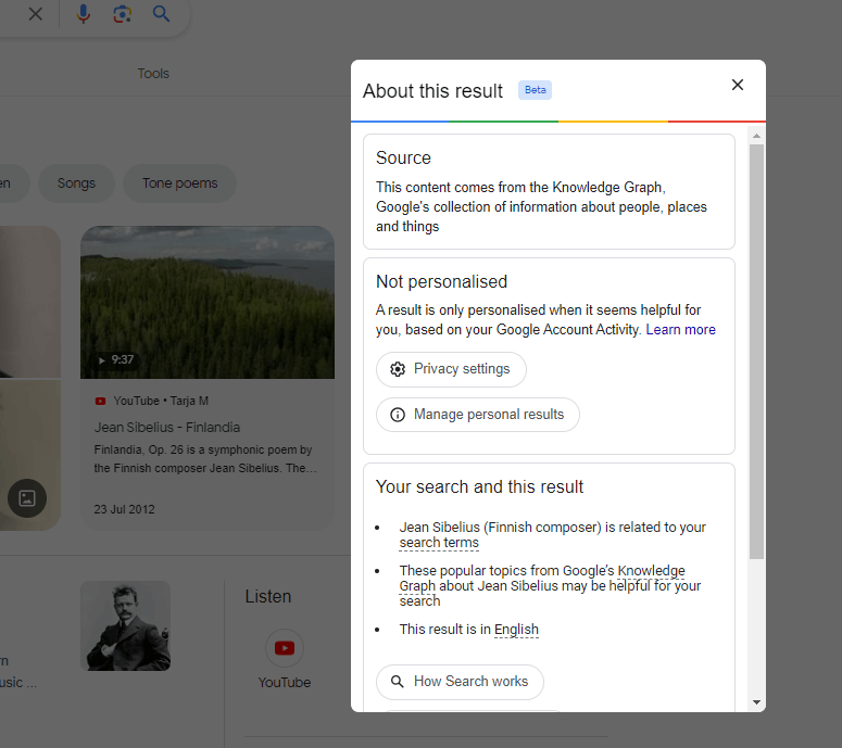 Google's About This Result pop-up