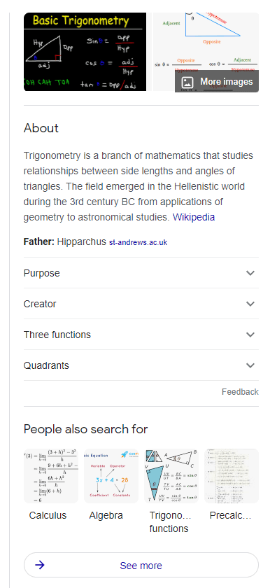 Trigonometry featured snippet