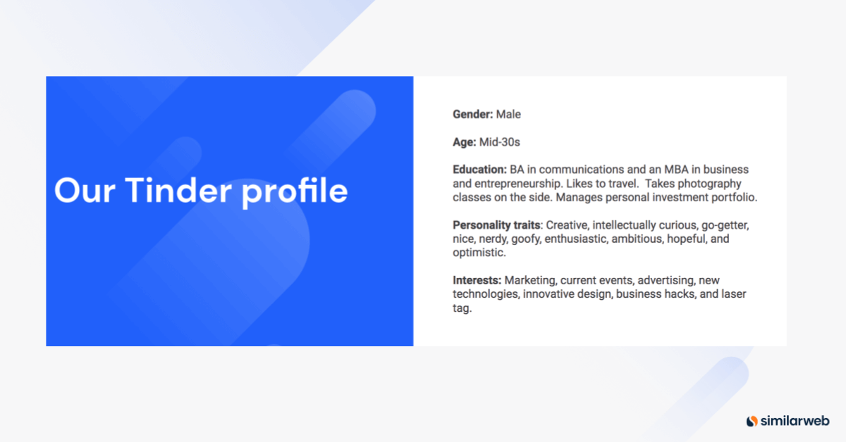 Similarweb’s Tinder profile as an example of brand identity.