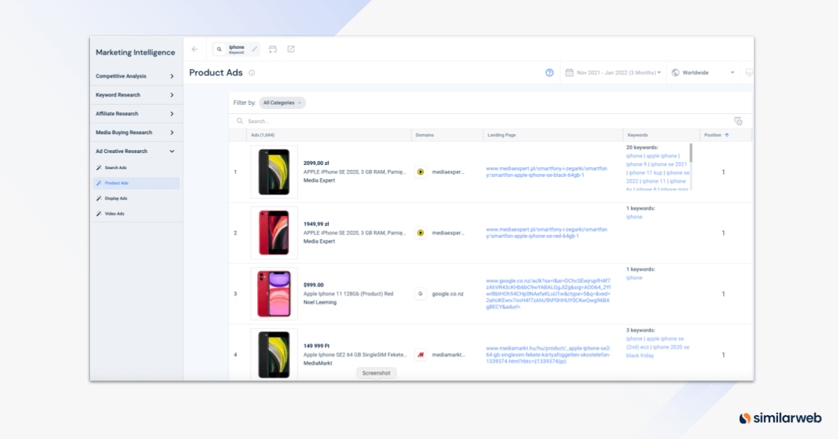 Find product ads on Similarweb.