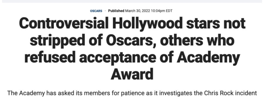 Headlines from the latest Oscars controversy