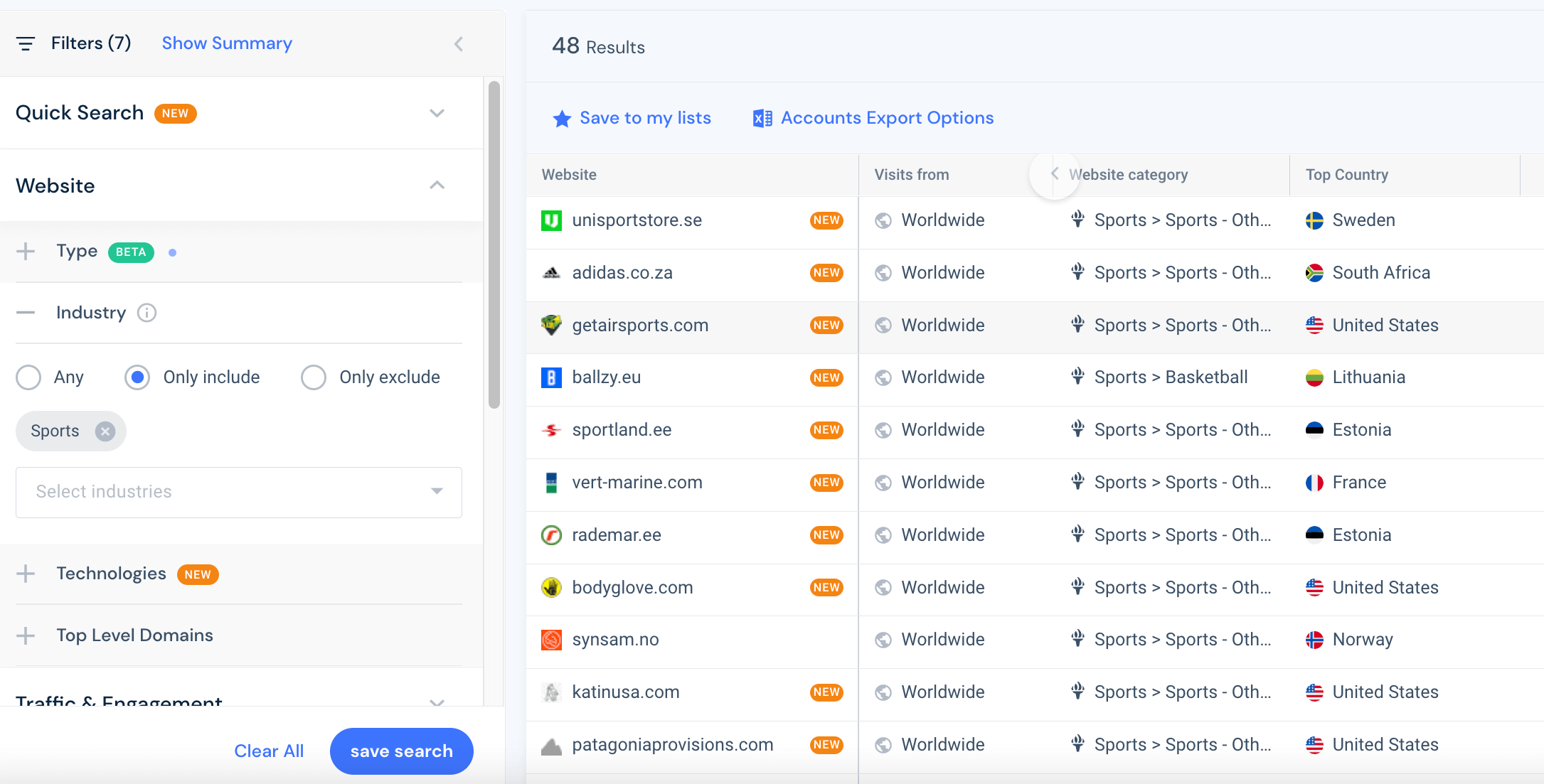 Screenshot of filtering options for finding leads by competitors’ customers.