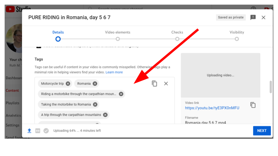 Adicionar tags ao enviar um vídeo para o YouTube