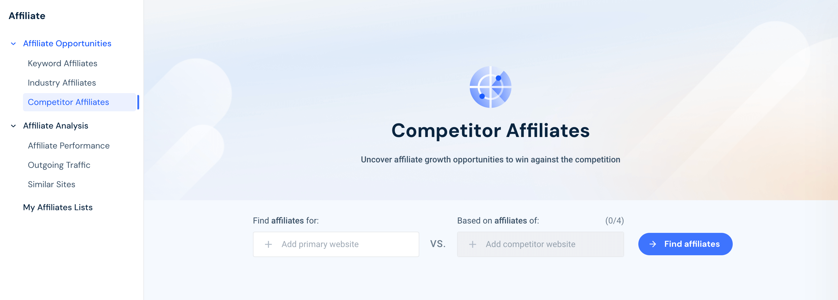 Competitor affiliates homescreen