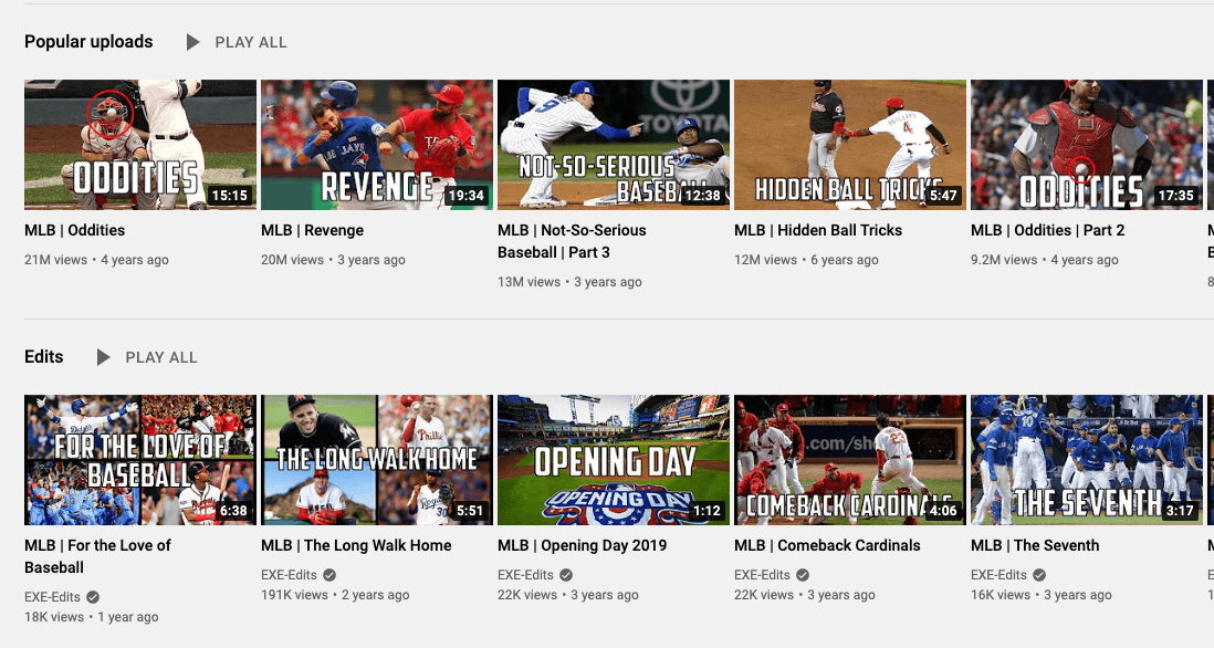 Thumbnails on the baseball channel EXE-Edits