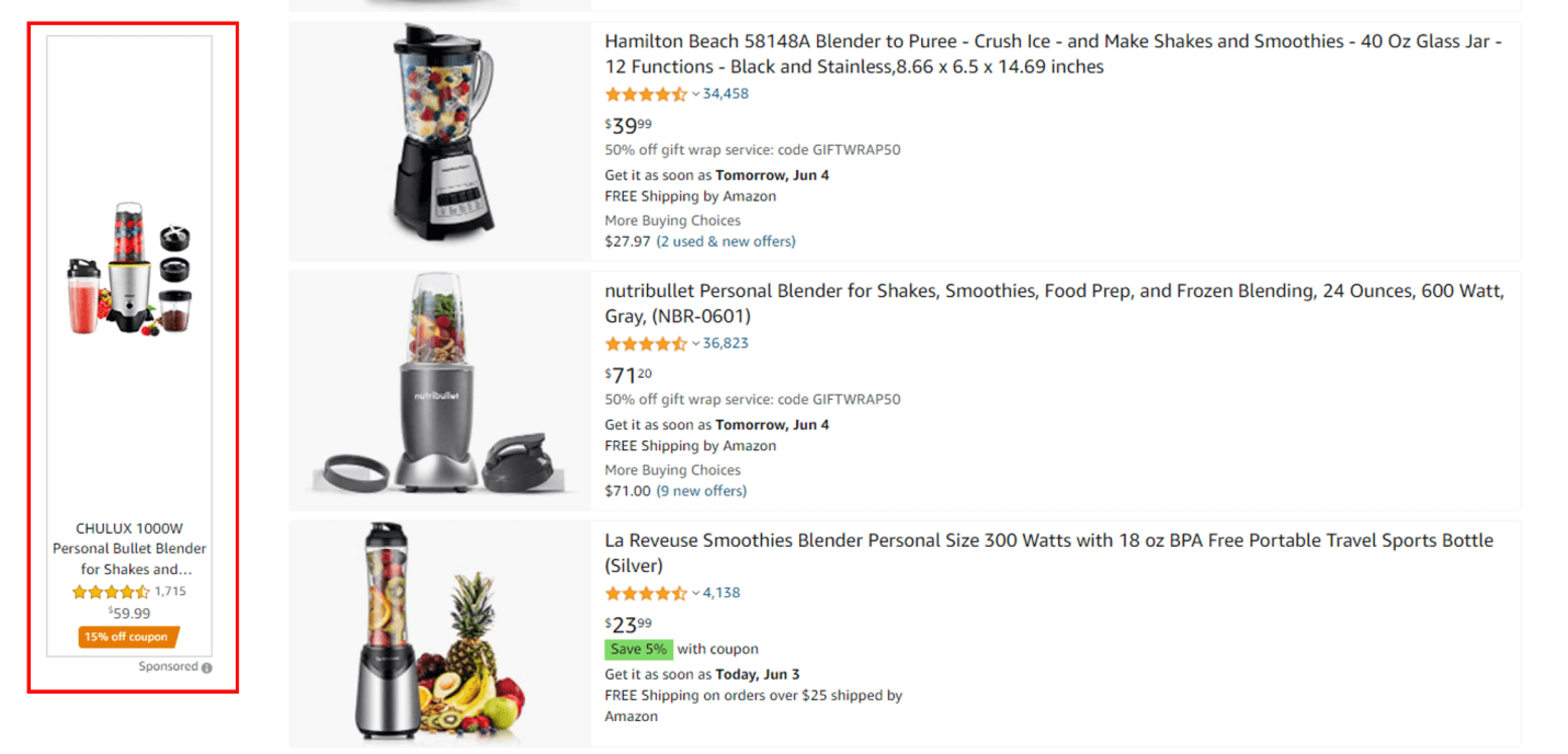 Amazon’s side search results.