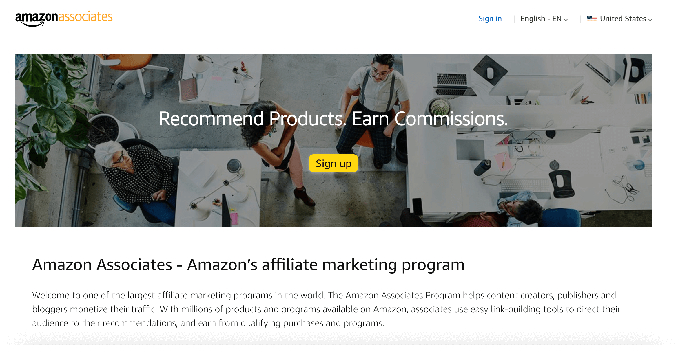 Screenshot of Amazon Associates Homepage