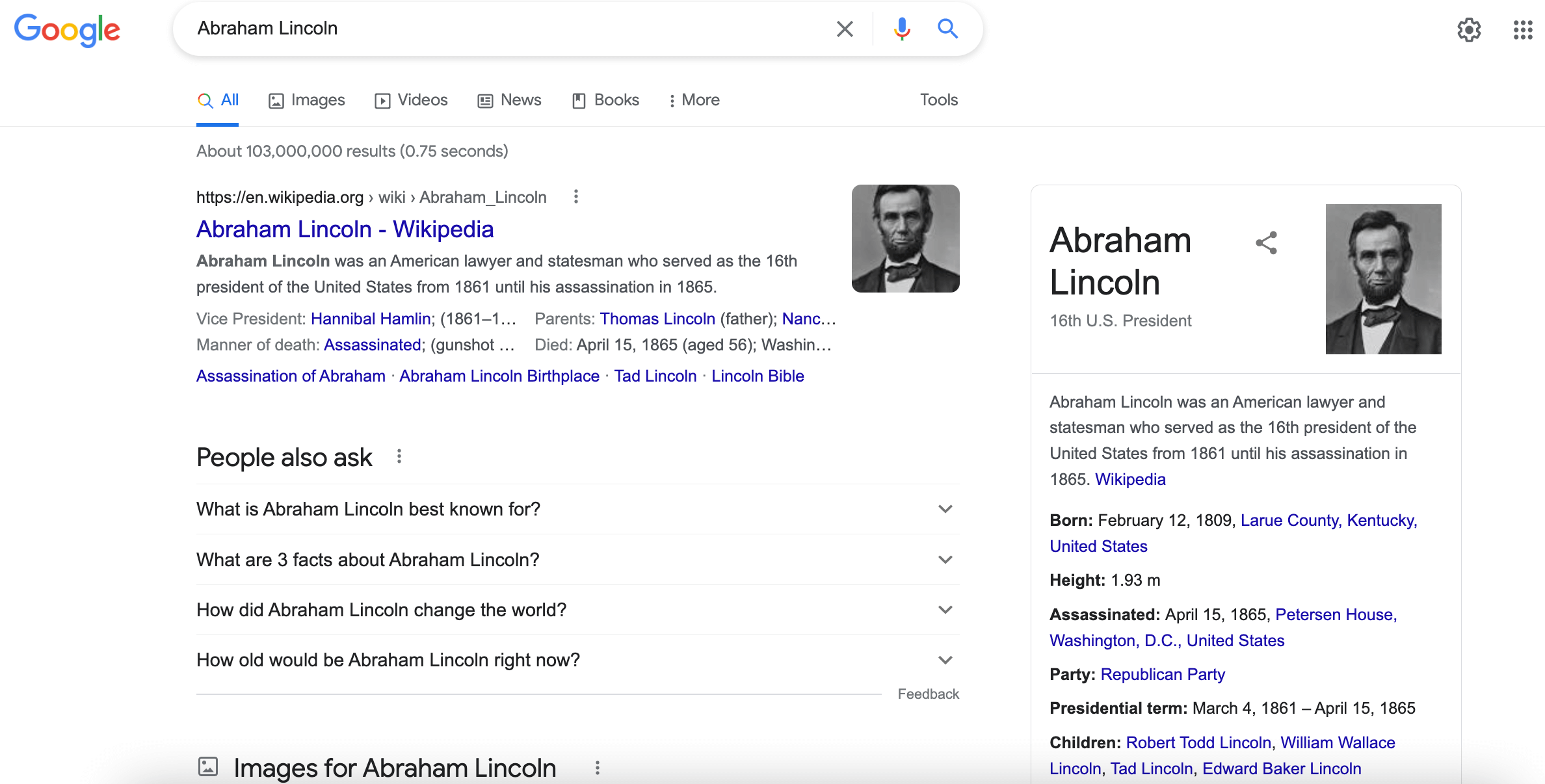 Screenshot of SERP results with knowledge panel