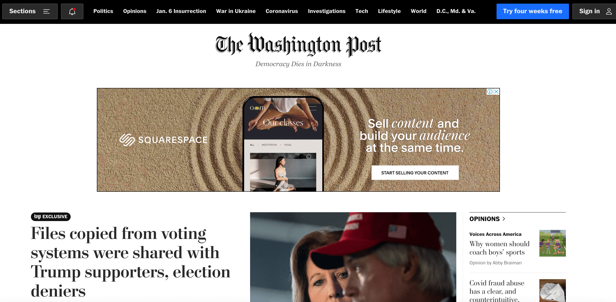 Screenshot of The Washington Post homepage with a programmatic ad.