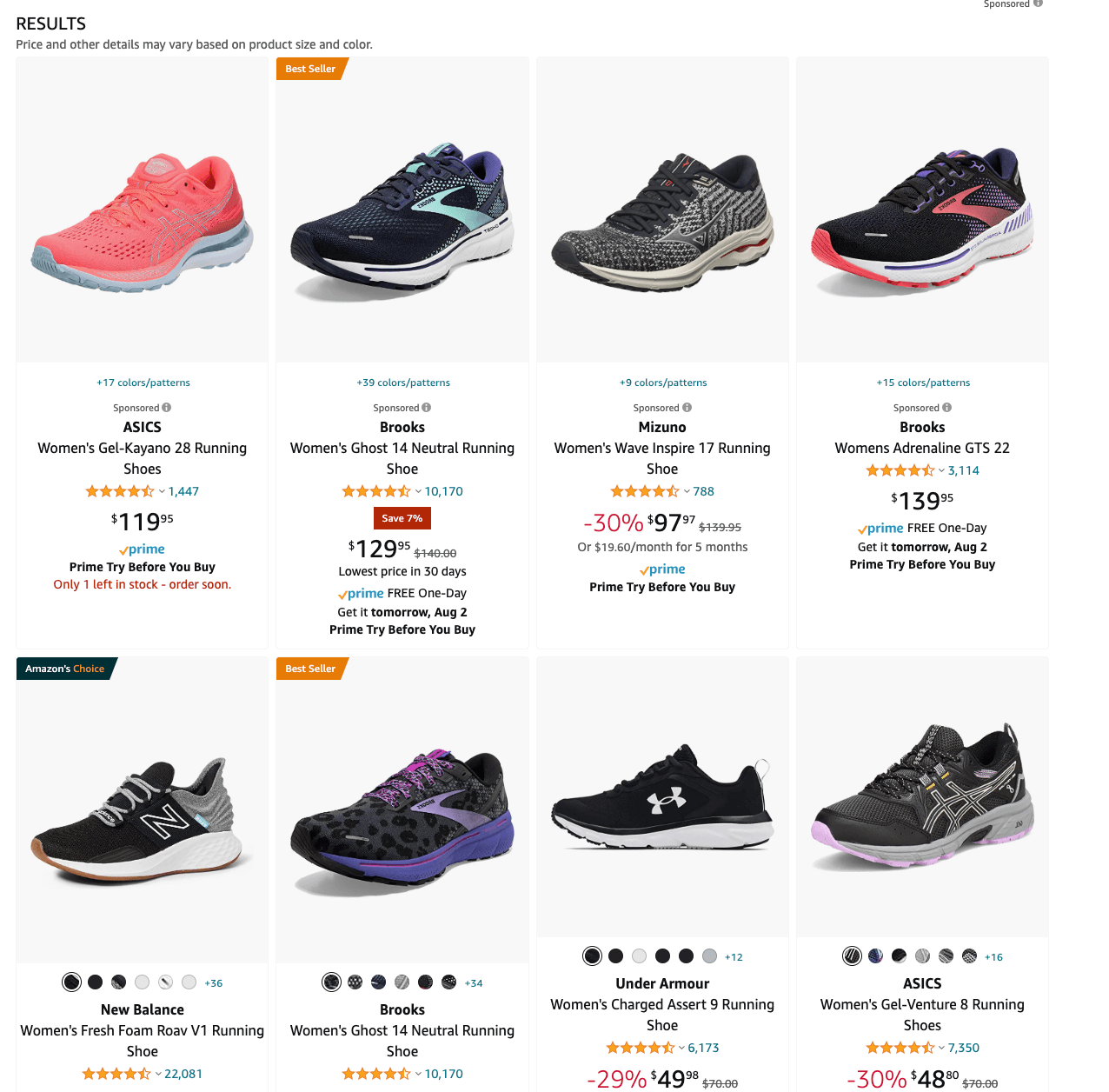 Amazon search for best womens shoes.