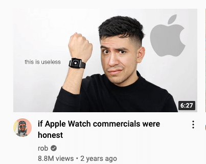 Screenshot of YouTube video with title featuring the Apple watch