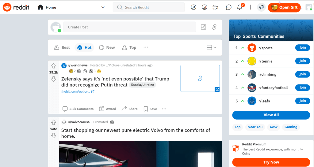 Screenshot of Reddit page