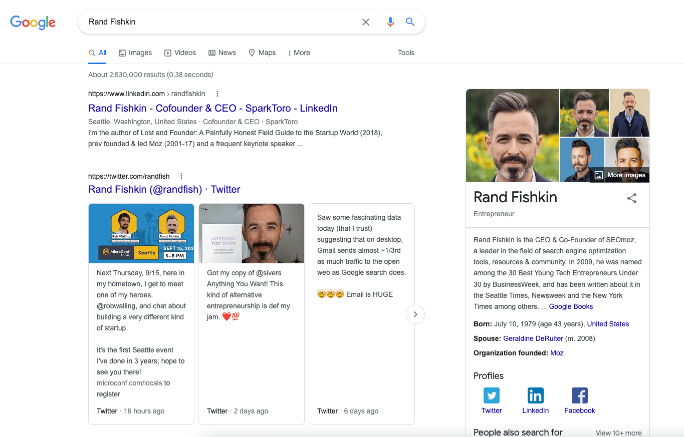 Screenshot of SERP in 2022