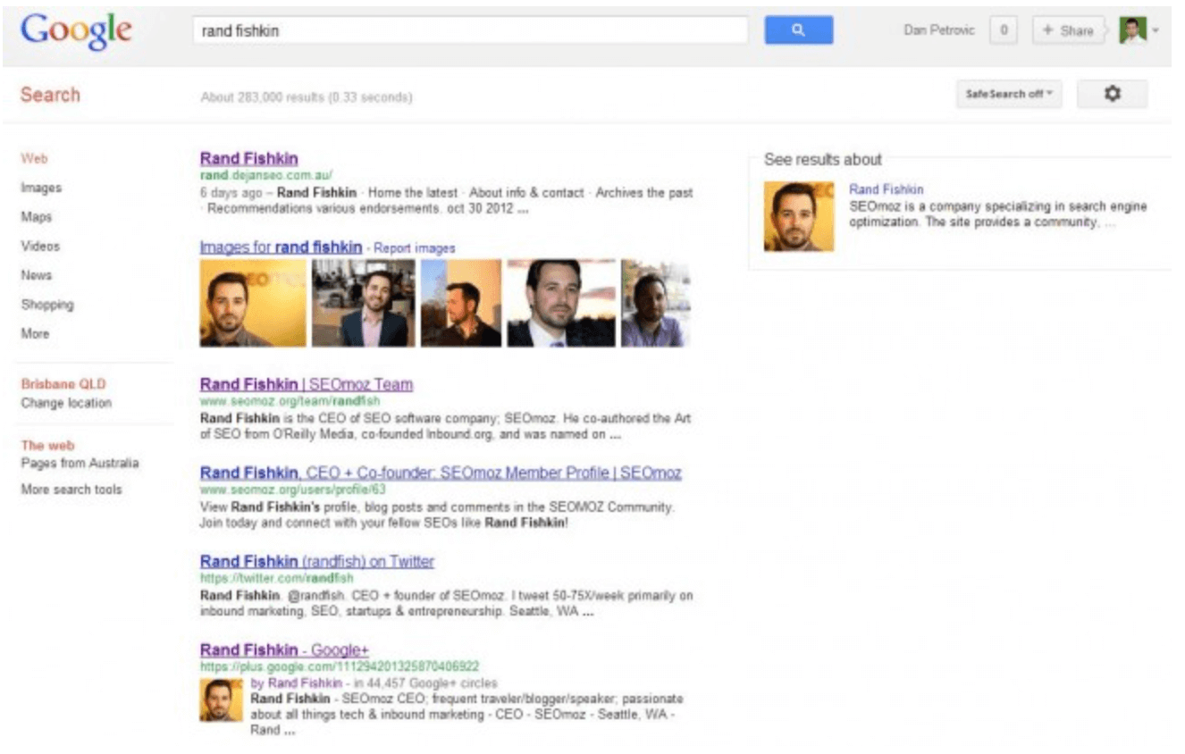 Screenshot of SERP example from 2010