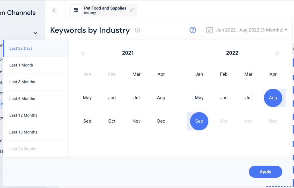 Screenshot of Similarweb keyword tool, selecting period