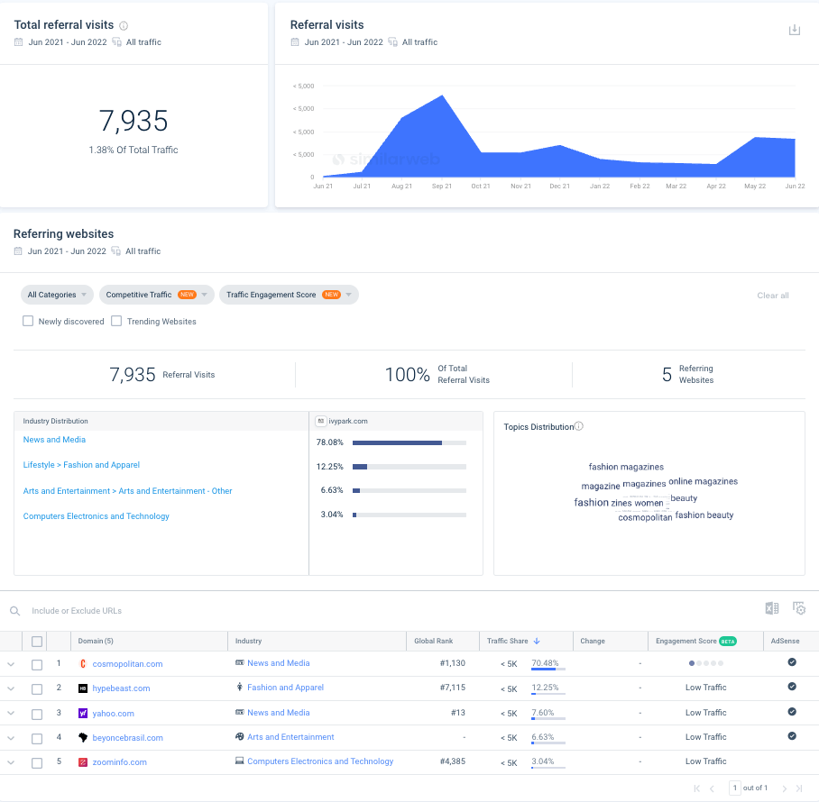 ivy park referral traffic