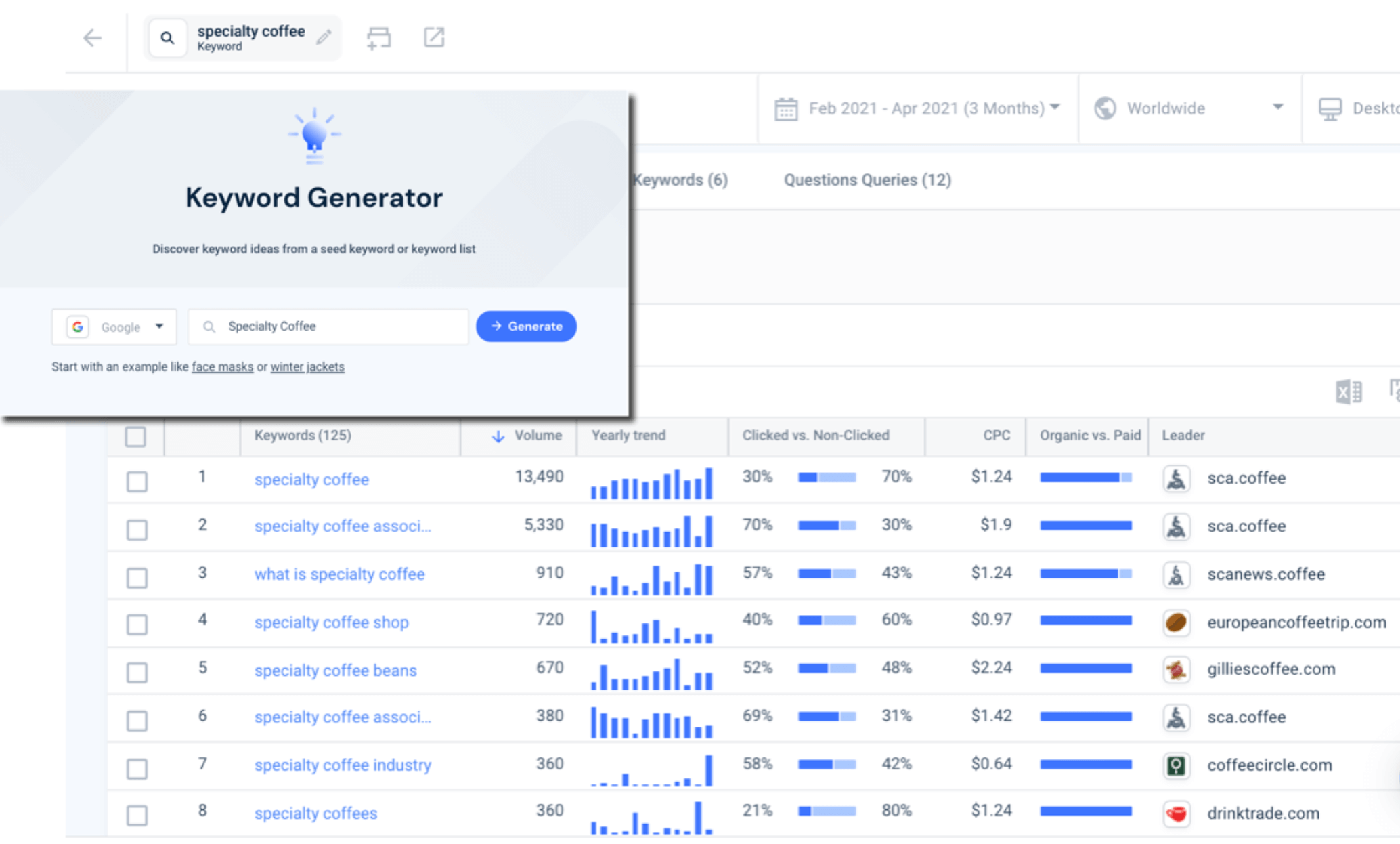 Similarweb keyword research generator