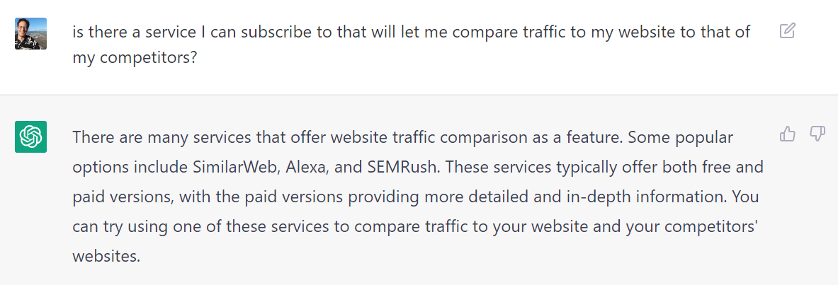 screenshot of ChatGPT's take on Similarweb