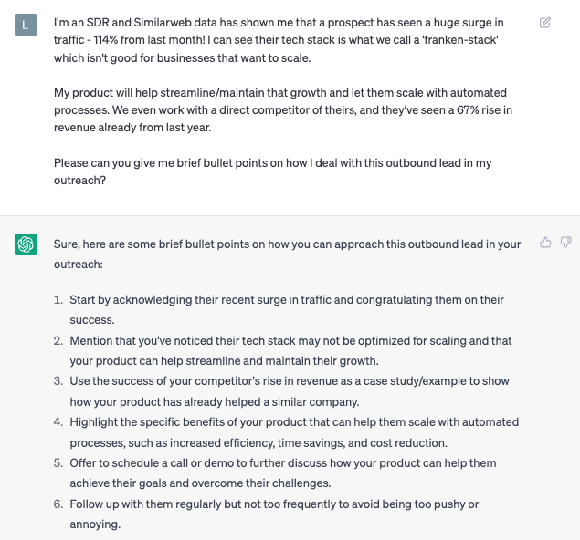 chatgpt for sales - outbound sales