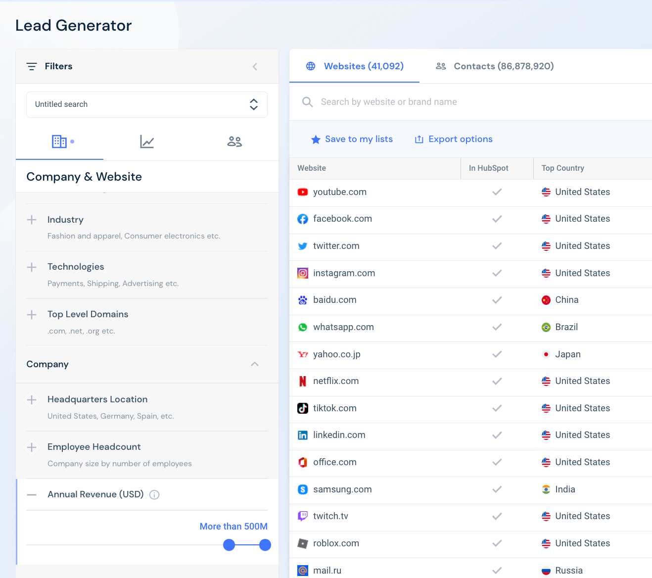 lead generator and contacts in similarweb