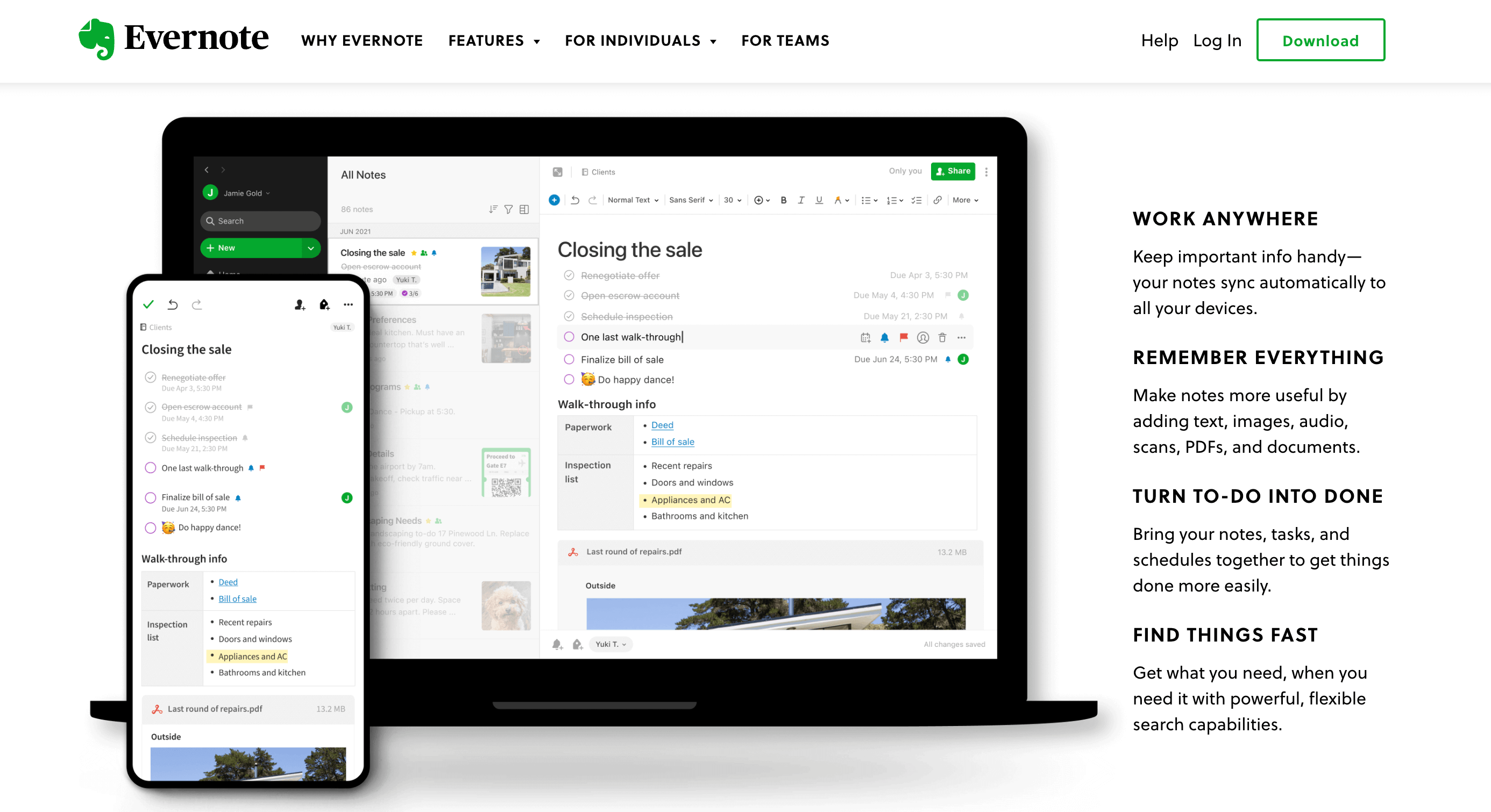 Evernote landing page example