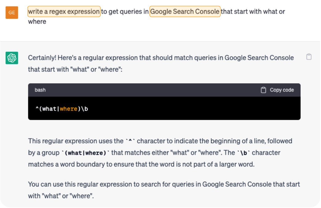 regex expression in ChatGPT