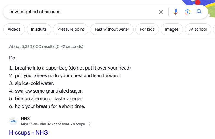  hiccups query SERP image