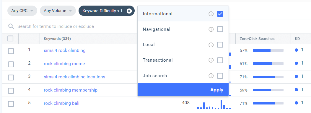 Intent filter set to 'informational' intent