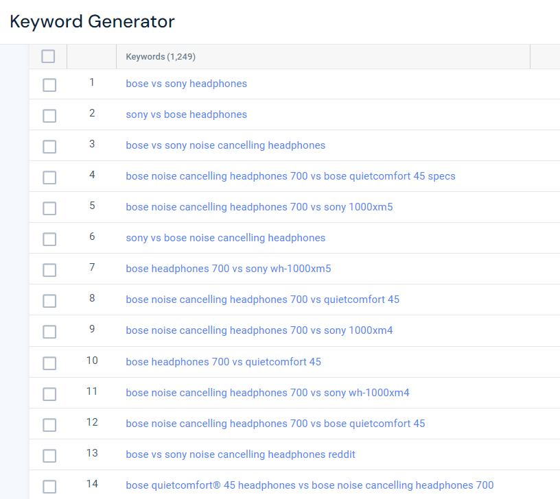 Similarweb Keyword Generator 'Bose headphones' related keywords