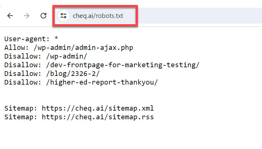 Robots.txt file for cheq.ai