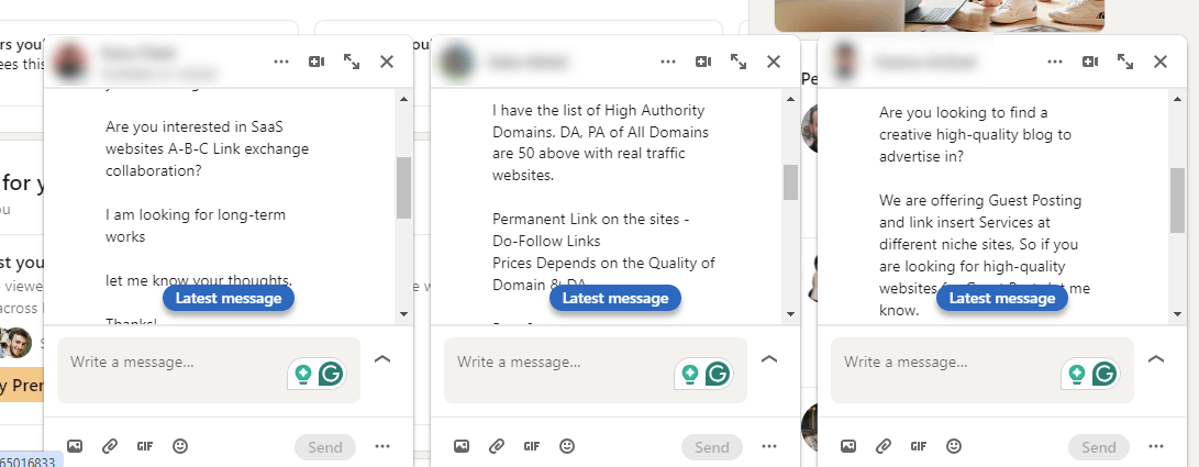 Cringy LinkedIn link building messages