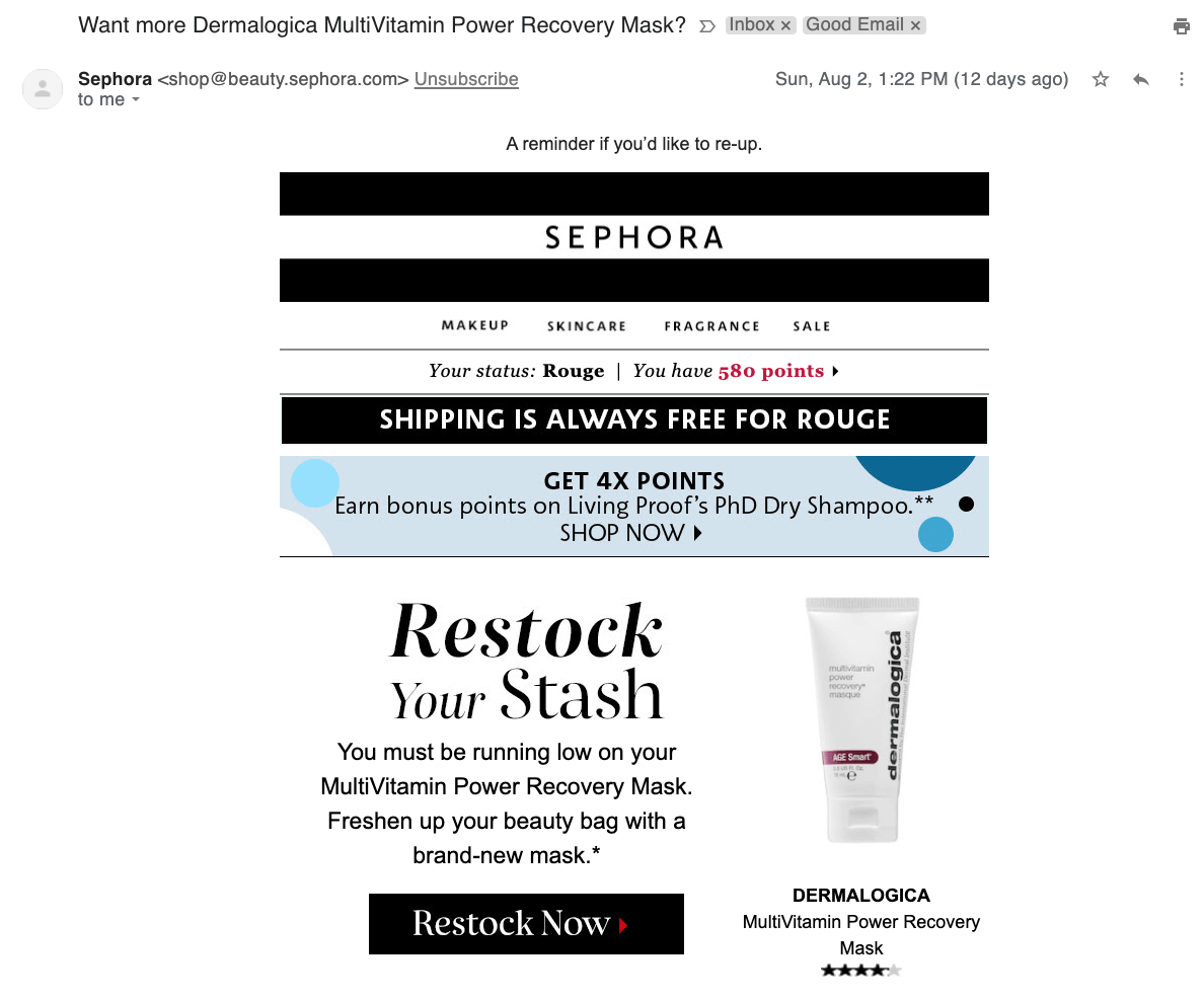 Sephora personalized email campaign example