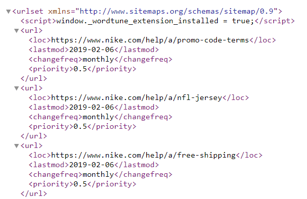 Nike's sitemap