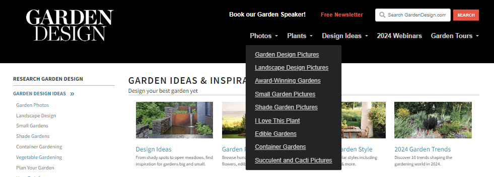 Garden Design's menu headers