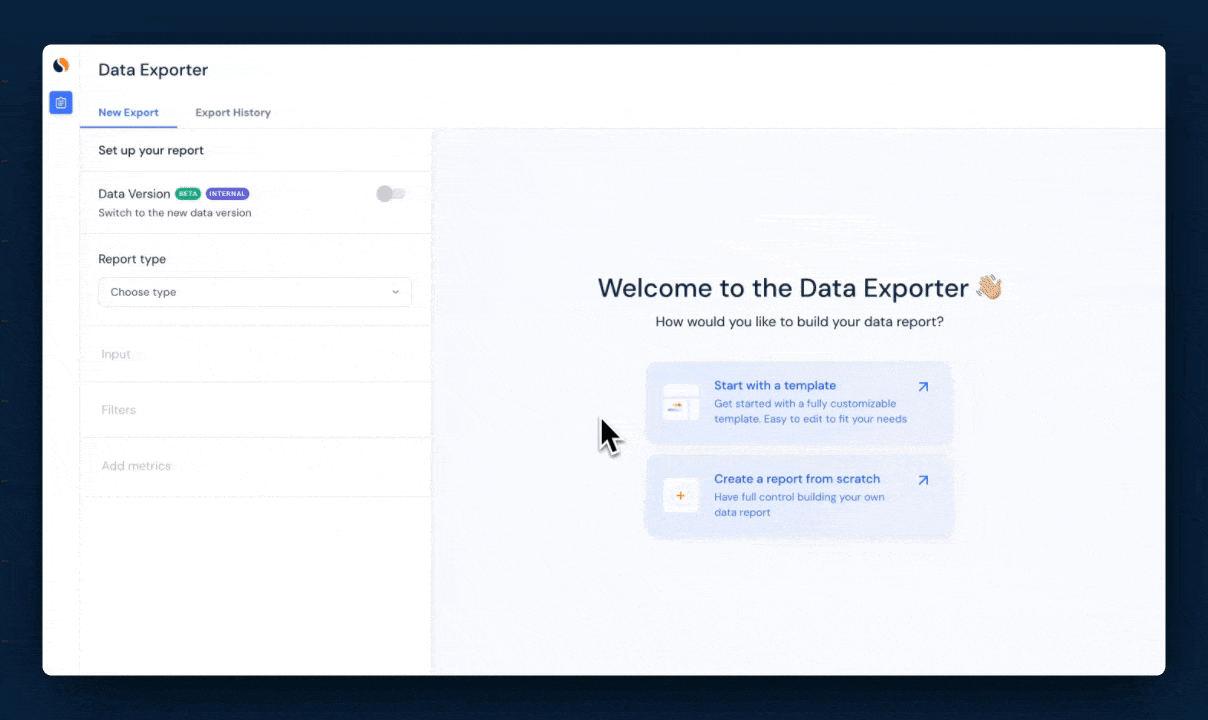 A gif showing how to create a report with Similarweb's Data Exporter