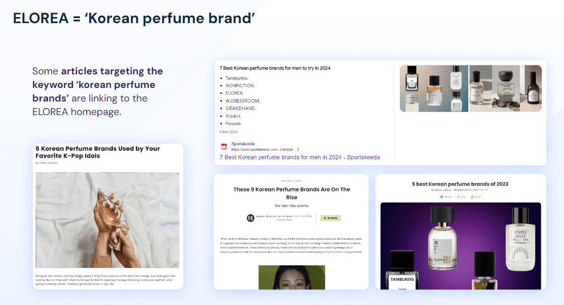 Entity mentions on Korean perfume queries