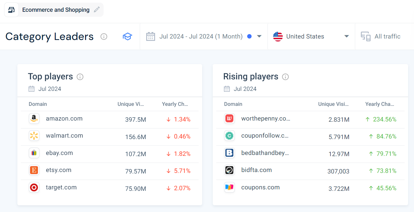 Web category analysis - Category leaders, Ecommerce