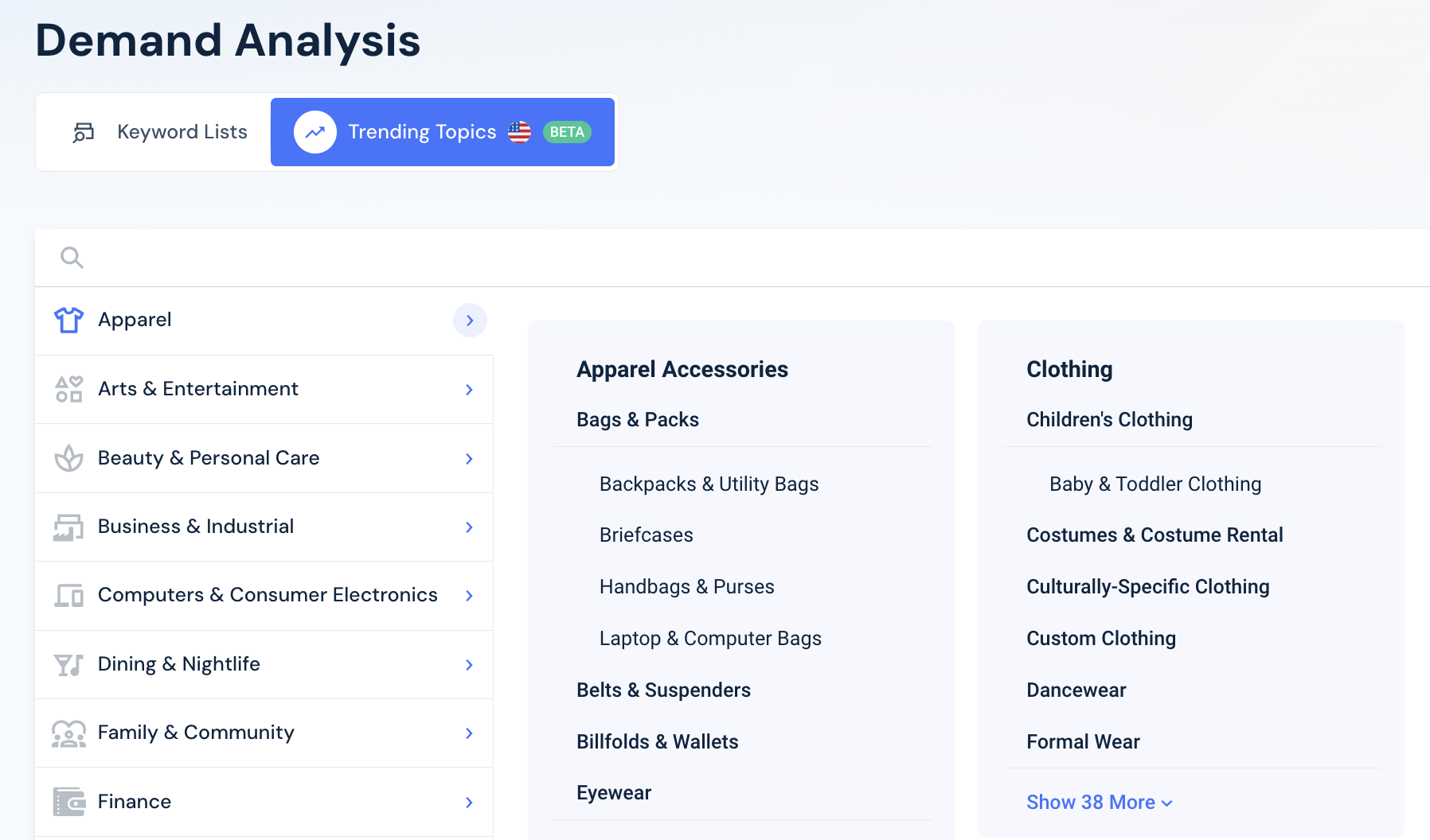 Screenshot showing how Topics work on the Similarweb platform