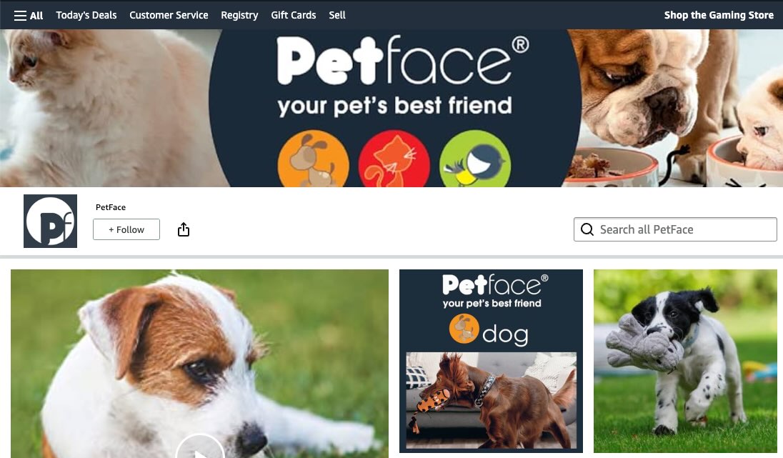 Petface brand page