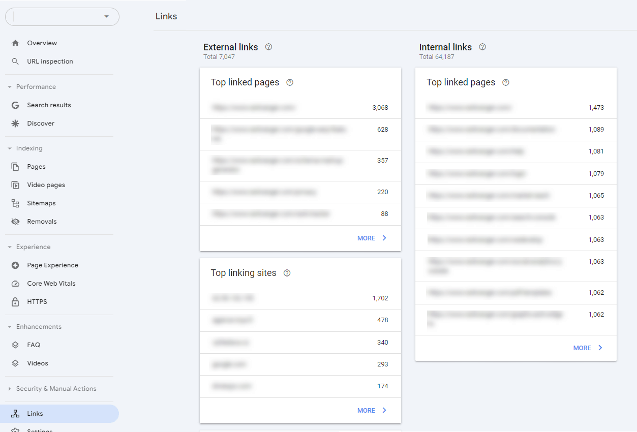 google search console links report